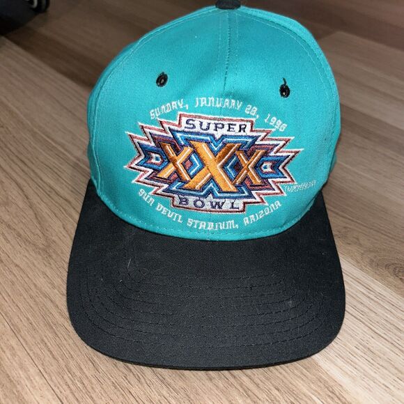 Vintage Super Bowl XXX 1996 NFL Snapback Hat RARE Aqua/Black‎ Football - Picture 1 of 7